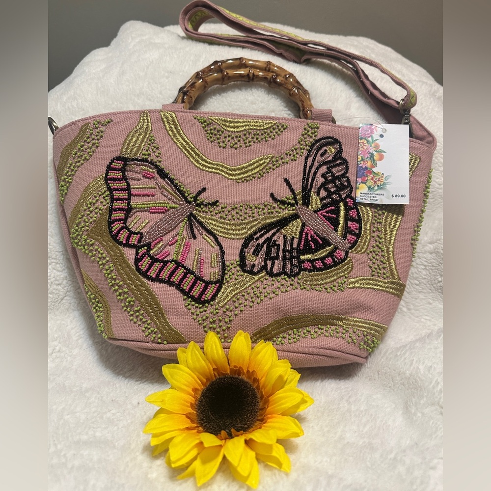 NWT Express Edit Embroidered Pink Butterfly Handbag